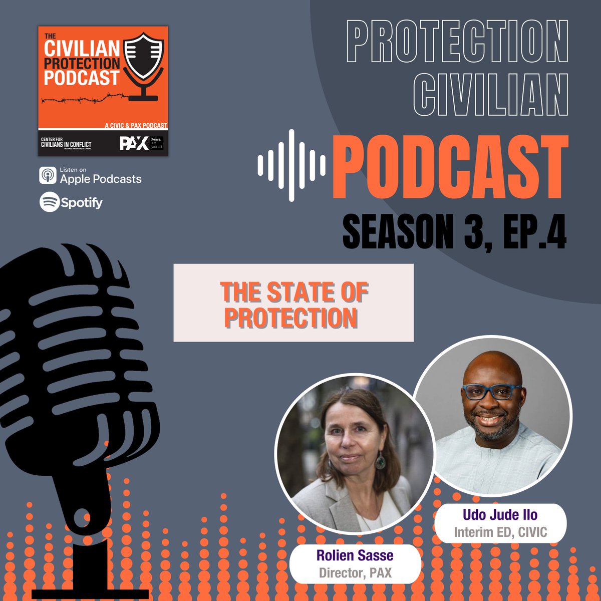 ProtectionPod's tweet image. NEW: in our final episode, @CivCenter's @UdoIlo_CIVIC and @PAXforpeace's @RolienSasse discuss the state of civilian protection, concerning trends, and what keeps them going.

Listen: open.spotify.com/episode/1IJc9D…