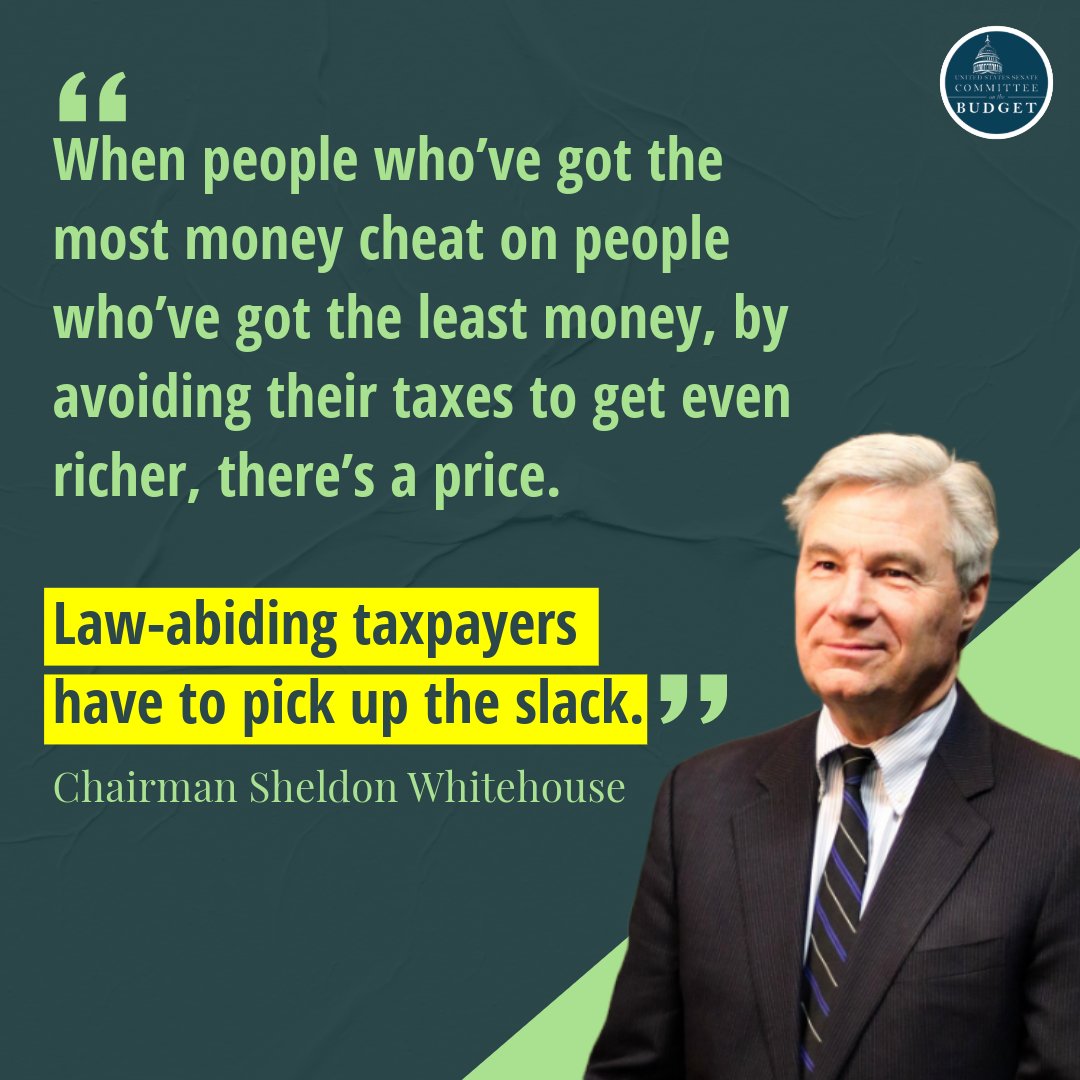When people who’ve got the most money cheat on people who’ve got the least money, by avoiding their taxes to get even richer, there’s a price. Tune in as @SenWhitehouse delivers his opening remarks.