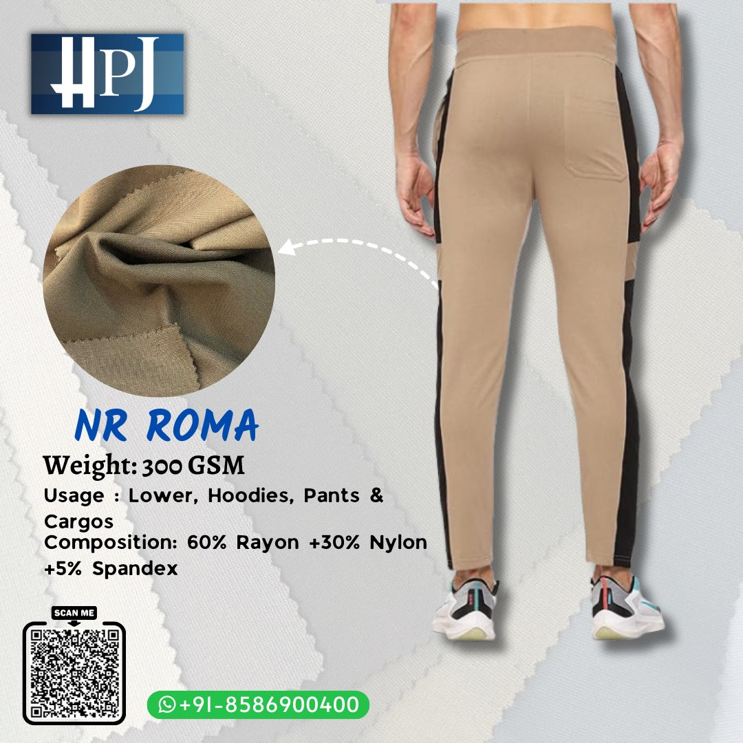 HPJFabrics's tweet photo. NR Roma Fabric 
Weight-300 GSM
Buy NR Roma For Lower, Hoodies, Pants &amp; Cargos By HPJ. Best in quality, Available In Multiple Colors. 
#HPJ #HPJFabrics #NRRoma #NRRomafabric #Fabrics #lowersfabrics #Hoodies #Pants #Cargos #sportswearfabric #activewears #clothes #dryfit https://t.co/C988M683SZ