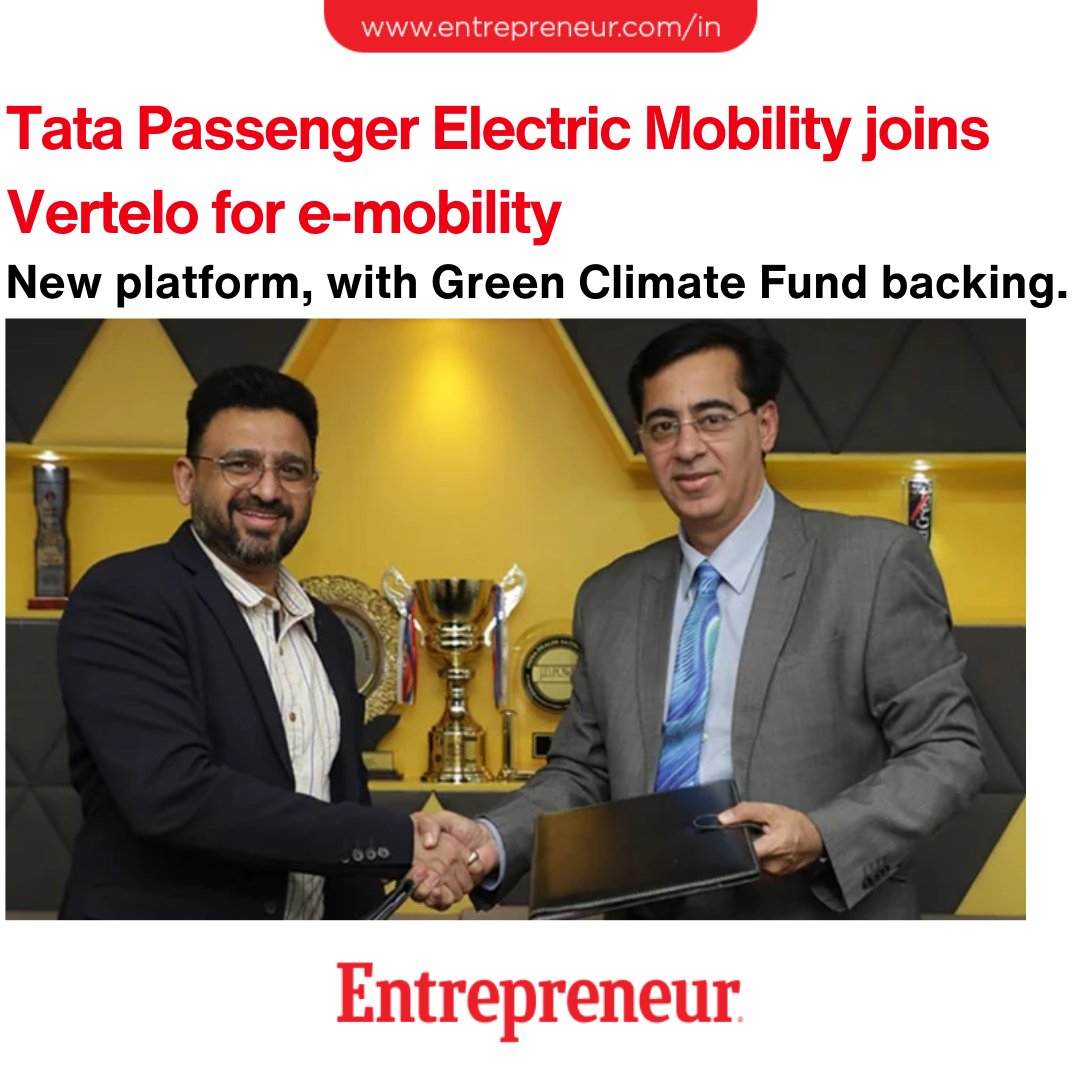 EntrepreneurAPJ's tweet photo. #Update
Tata Passenger Electric Mobility Partners With Vertelo To Accelerate E-mobility
Read: https://t.co/j0uSJBRspr
#CleanEnergy #IndiaTransition #XPRESTEV #FleetElectrification #ElectricVehicles #SustainableTransportation #GreenClimateFund https://t.co/7pEm9Z7nuB