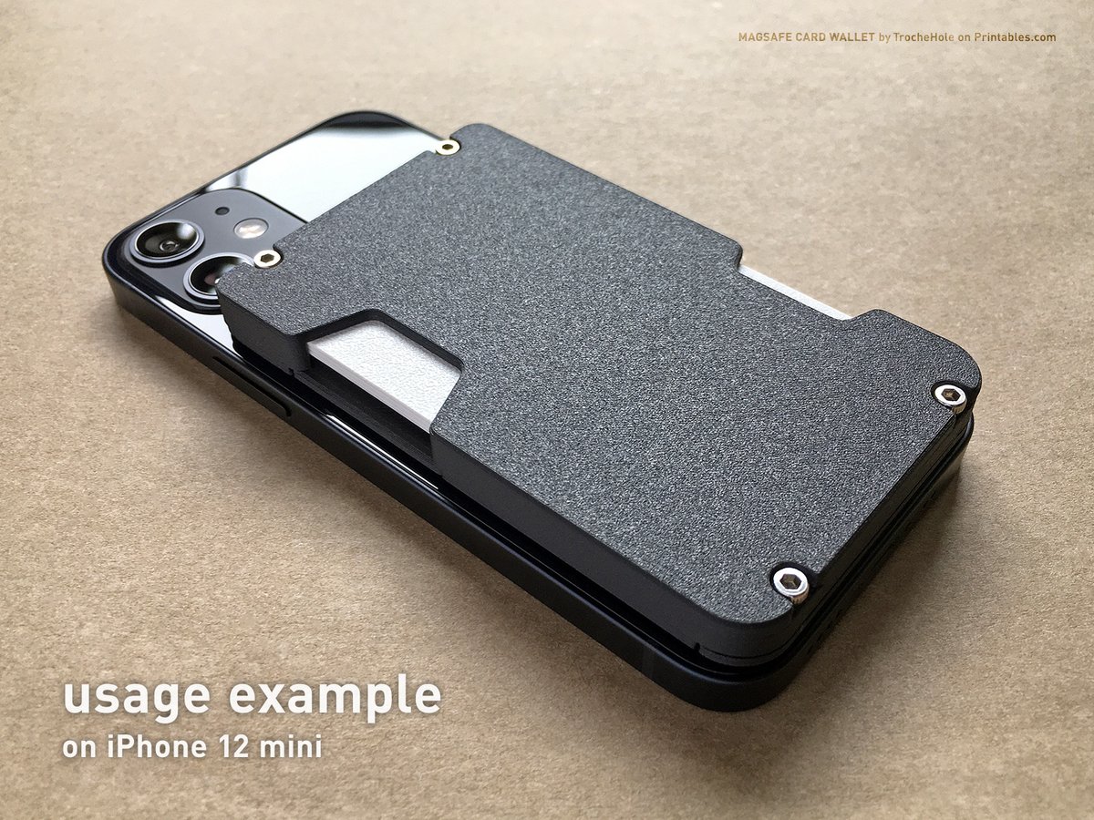 TrocheHole's tweet photo. 愛用してるiPhoneバンパーと一緒に使えるMagSafeカードケースがなかったので作った＆Printablesでデータ販売をはじめました。
　↓↓↓
https://t.co/ZqCHHnepve

デザインのバランス的にはM2.5ボルト仕様がおすすめですが、入手しづらいと思うのでM3バージョンもあります。 https://t.co/c0iFbbKRuG