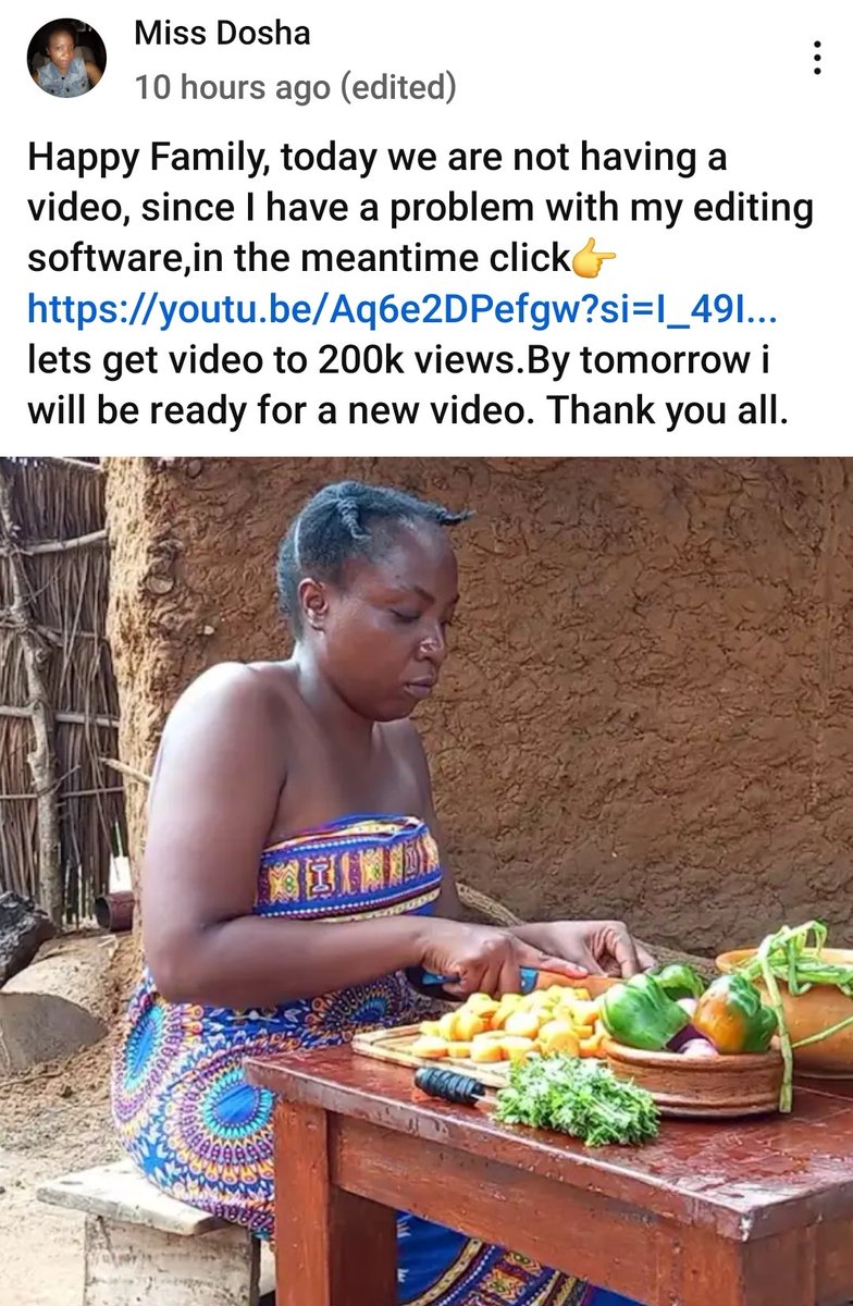 I'm a very big fan of this Miss Dosha lady on YouTube. Her videos are simple, and her food is traditional and authentic. If you want to understand why Luhya and Luo men never go back home after they reach Mombasa watch her show.