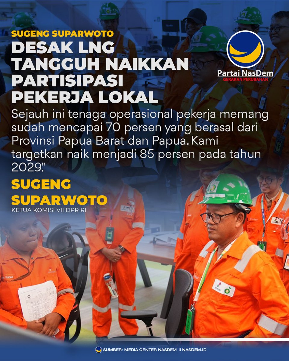 Ketua Komisi VII DPR RI Sugeng Suparwoto menegaskan pengembangan proyek Kilang LNG Tangguh di Teluk Bintuni, Papua Barat, tidak hanya meningkatkan kapasitas produksi nasional, tetapi juga merealisasikan target kenaikan partisipasi tenaga kerja lokal. Berita lengkap…