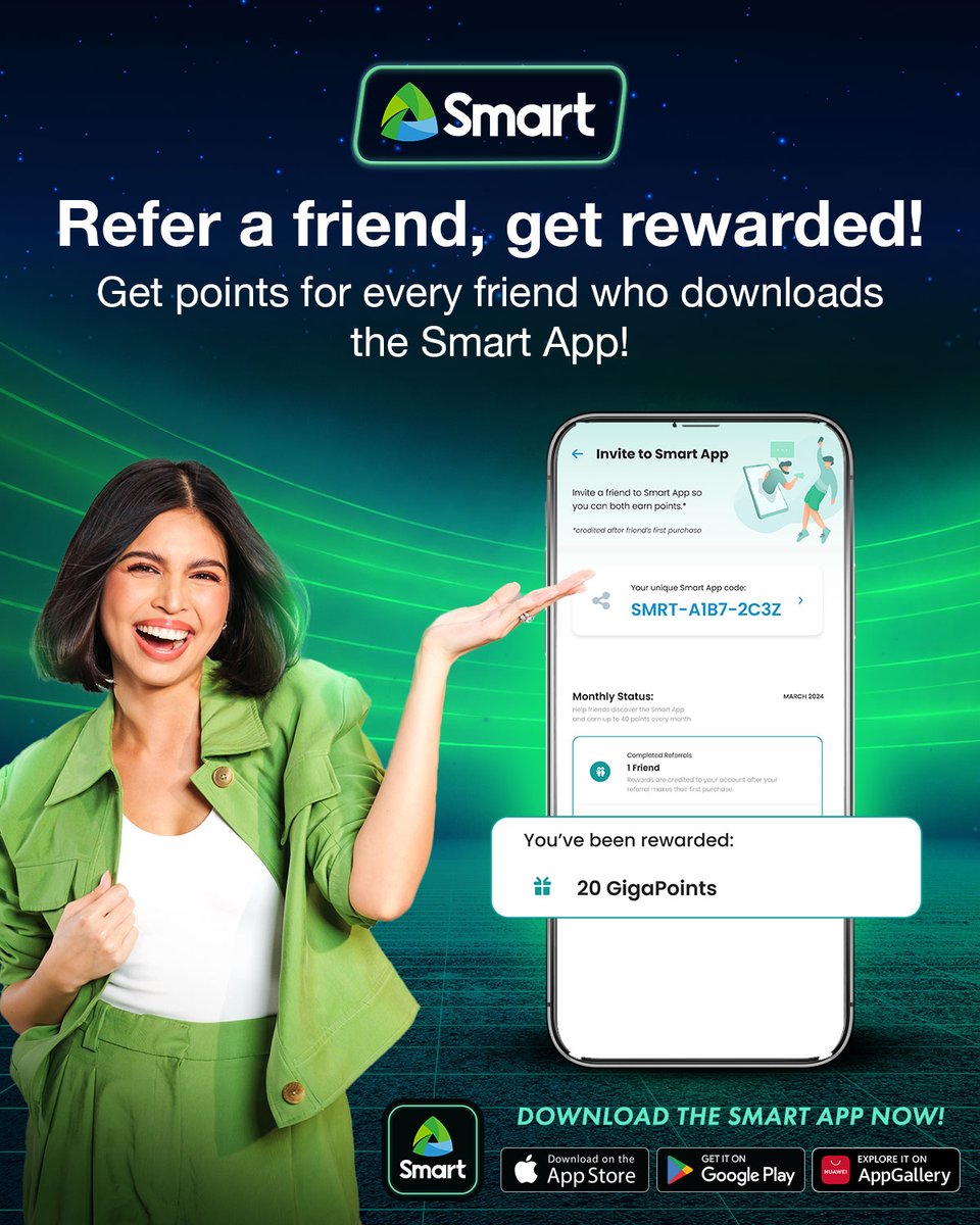 There’s a Smarter way to get more points. Unlock more Smart App perks for every friend you refer. Open #SmartApp now and go to profile to get your referral code. smrt.ph/SmartApp.TW