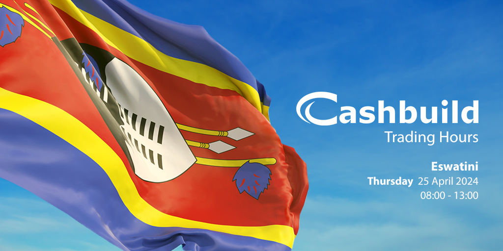 Join us in celebrating Flag Day! Our Cashbuild Eswatini stores will be open from 08:00 to 13:00 on April 25th! 🇸🇿

#CashbuildEswatini #FlagDay #TradingHours
