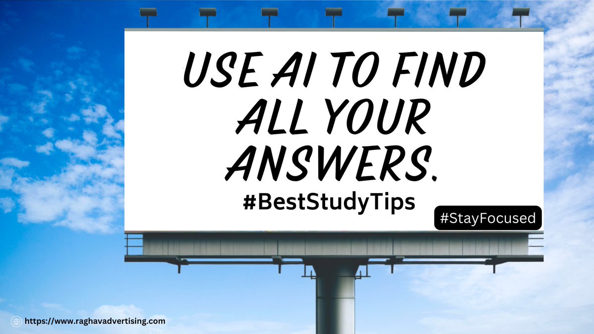 Plan & Prioritize: Create a schedule.
Active Learning: Don't just read, engage with the material!
Tech it Up: Use apps & online resources to boost your learning.
Rest & Recharge: A healthy body equals a healthy mind!
 #BestStudyTips #studytips #studywithai
#raghavadvertising