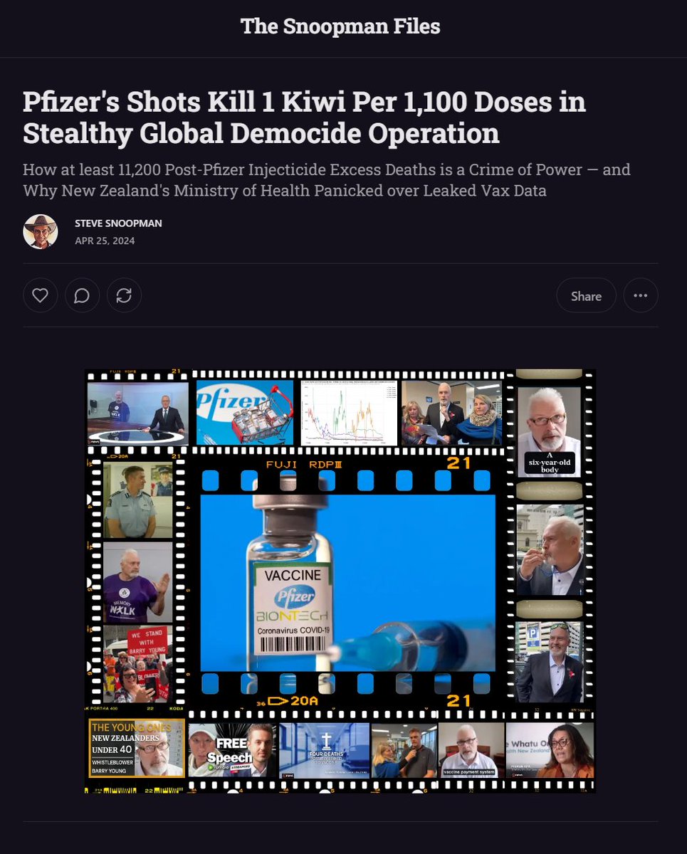 New Zealand: How at least 11,200 Post-Pfizer Injecticide Excess Deaths is a Crime of Power — and Why New Zealand's Ministry of Health Panicked over Leaked Vax Data @BarryYoungNZ @LizGunn18 @nzdsos @HopeRising19 @stkirsch @DowdEdward The Snoopman Files tinyurl.com/4zthuude