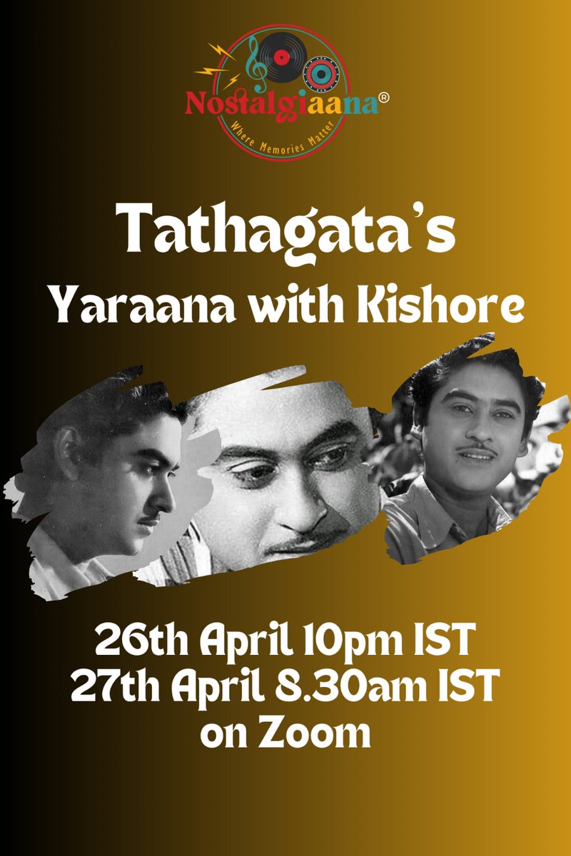 Hosting a member presentation in association with @Nostalgiaana on Friday 10pm IST April 26 & Saturday 8.30am IST April 27 repeat episode on the theme: Friends of Kishore Kumar and exploring the theme of friendship through Kishore Kumar songs. Join all. DM for zoom link. See ya!