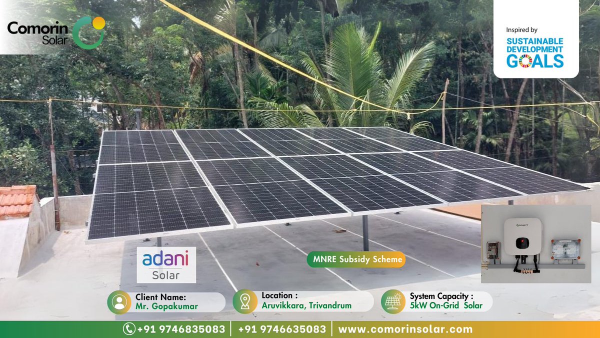 Customer Name : Mr. Gopakumar, Trivandrum

👉 Project Specification -- 5KW On-Grid Solar Plant
👉 Inverter -- Growatt Energy
👉 Solar Panel -- Adani Solar 545Wp DCR Panels

#energy #EnergyStorage #netzero #solarpower #solarsystem #ClimateAction #kerala