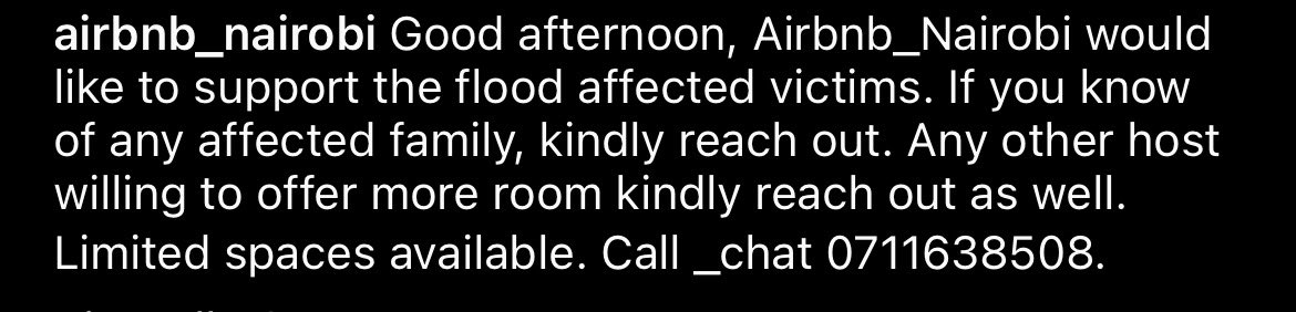 Samooner's tweet photo. This Airbnb host helping flood victims in Nairobi 🙏🙏🙏 saw that they gave accommodation to some of those that lost their homes in Mathare yesterday. What a hero. https://t.co/tdWMfQ85KD