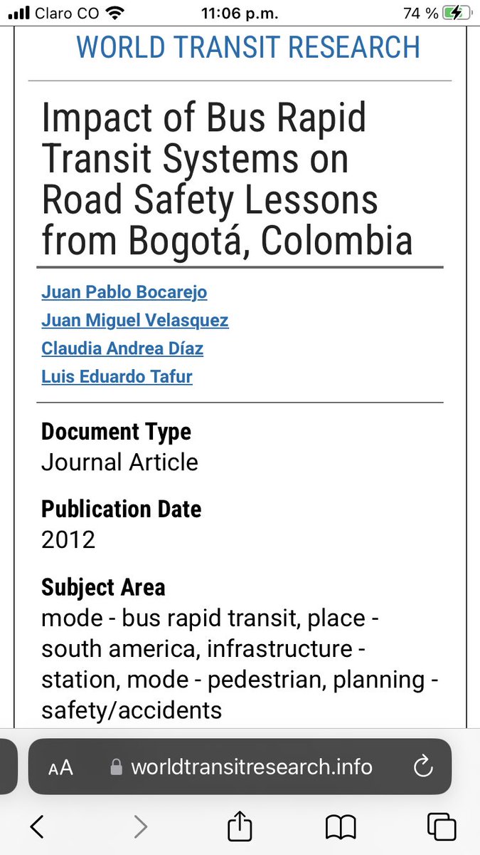 Bocarejo_JP's tweet photo. Este paper analizó cambios en la Av Caracas  y en la NQS. Fuerte reducción de siniestros después de la construcción del BRT. https://t.co/nOGSNUhk8D
