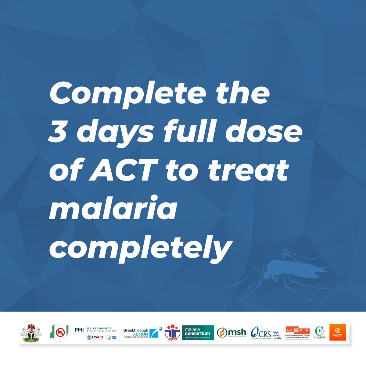 NMEPNigeria's tweet photo. Your life is precious. Ensure you complete the 3 days full dose of the malaria medicine as recommended by the health care provider. 

#2024WMD 
#ActNow
#InnovateIntergrateEngage
#FightMalariaSaveNigeria
#ZeroMalariaStartsWithMe https://t.co/NULtrm6laX