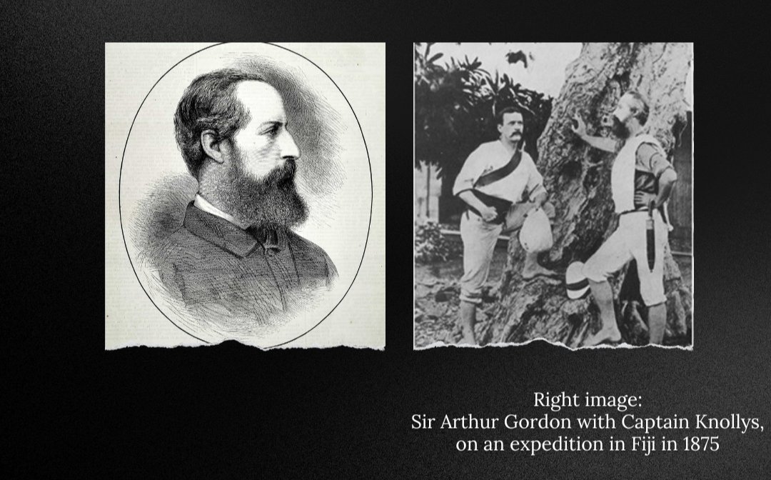 🧵 Thread 🧵 Sir Arthur Gordon’s role in introducing indenture to Fiji: After becoming a British colony in 1874, the expectation was that Fiji would become a self-sustaining colony, but the conditions for rapid economic development didn’t exist.