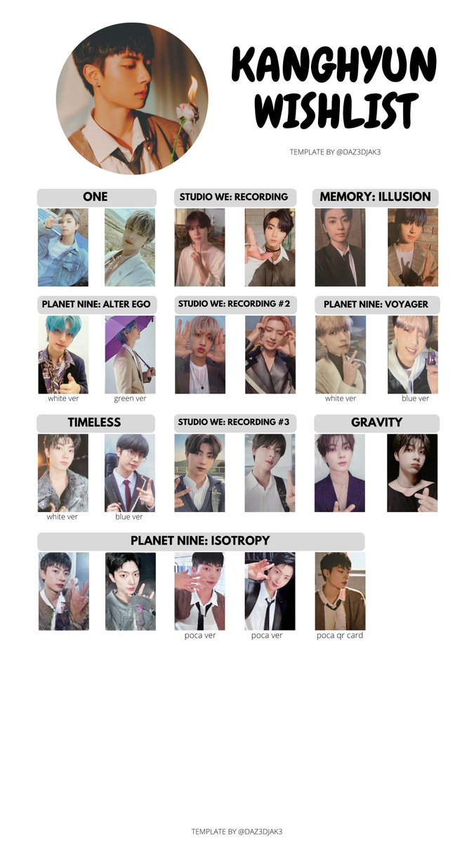 원위 ONEWE Full Member Photocard Wishlist Templates! Includes