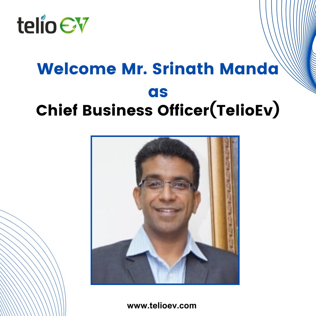🎉 Exciting Announcement! 🚀
We welcome Mr. Srinath Manda as the Chief Business Officer (CBO) of TelioEV ! 
@amitTeliolabs @drsingh_lalit 
Visit: telioev.com
Like, Comment & follow TelioEV 
Email us at: info@telioev.com
#telioev #newbeginnings #innovation  #cbo #evs
