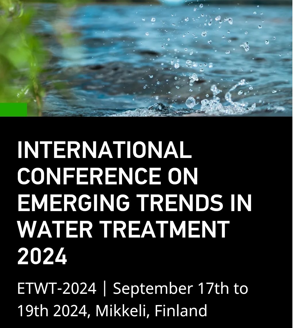 Hey you, researcher in #watertreatment! Just a few days left to submit your abstract to #ETWT2024 @UniLUT. Check the details at lut.fi/en/etwt-2024/c… and submit your abstract by April 29. Hope to see you in Mikkeli in September! 💧

#callforabstracts #LUTEng #mikkeliwaterweek