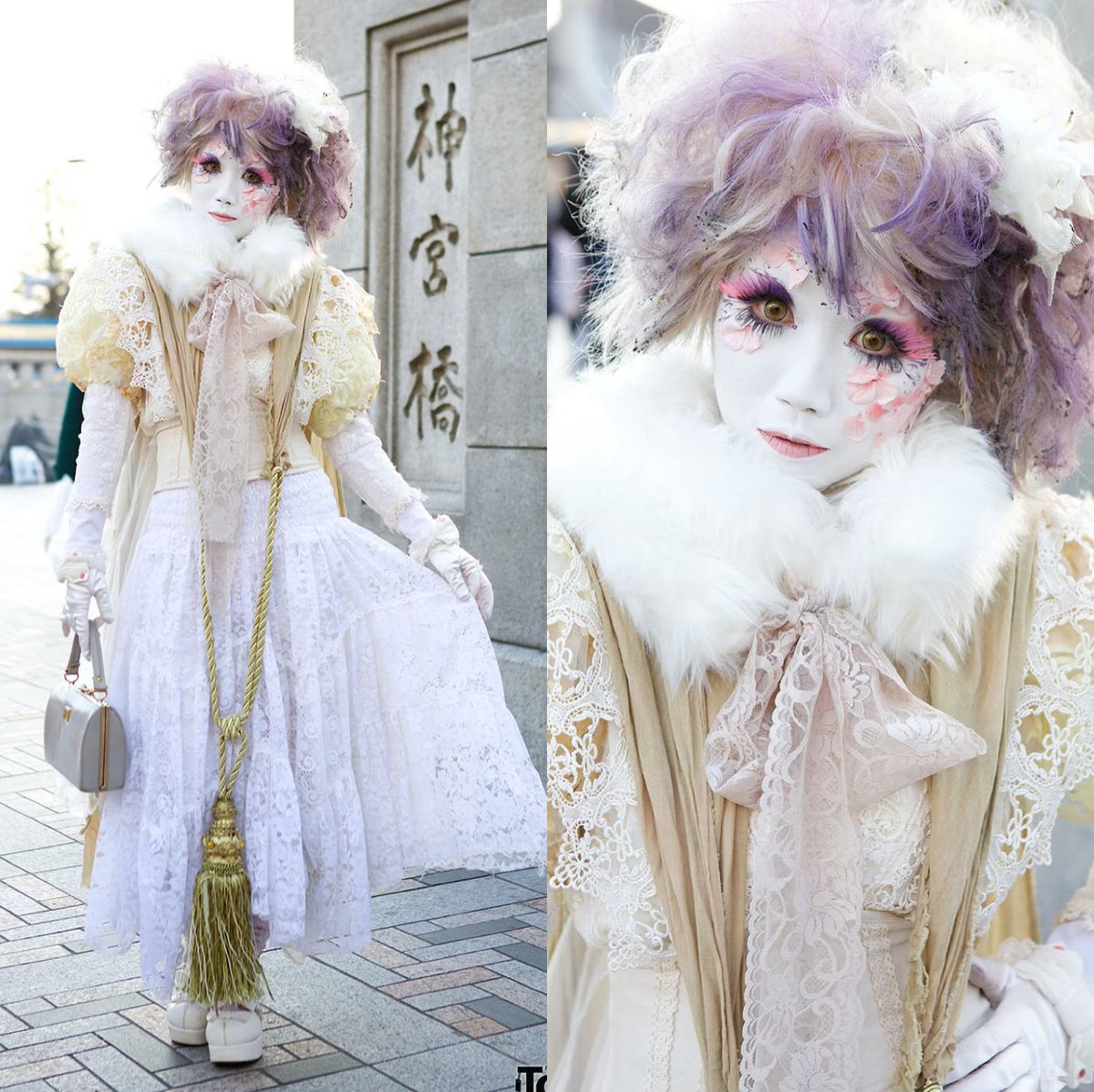 Purple and white lace.
The makeup is different from now and it's nostalgic!

Photo @TokyoFashion