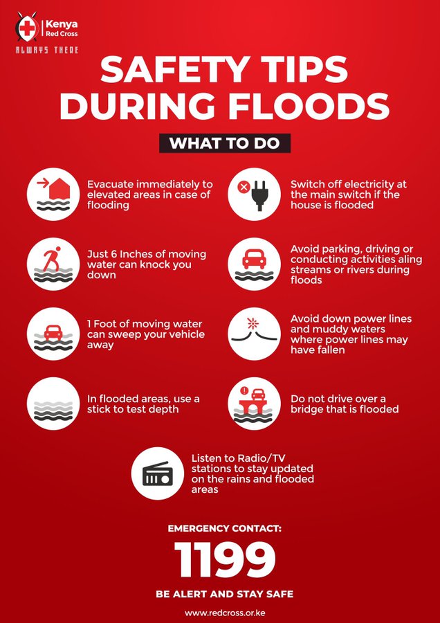 SAFETY TIPS FROM @Krcs_NRbBranch For any #floods incidents, dial 1199 to report immediately. Stay vigilant and proactive in addressing flooding concerns to ensure the safety and well-being of everyone in the community. #brekko