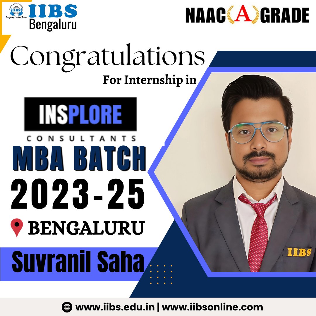 Congratulations to Suvranil Saha for securing a campus internship #opportunity at Insplore TLS Consultants Pvt Ltd from the #IIBS #MBA batch 2023-2025! We are incredibly proud of Suvranil's accomplishment.

#Internship #MBA #Insplore #placement #career #bschool #bengaluru