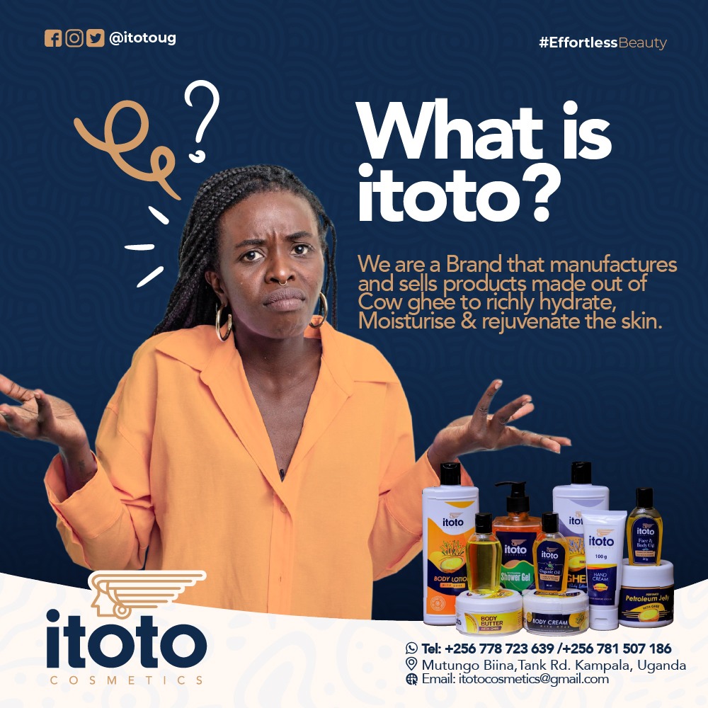 Do you you know what itoto is? 

Or let me put it right! 
What does itoto Do!? 

#BusinessInnovation #businessnews #BusinessDevelopment #itotocosmetics #skincare #cosmetics #madeinuganda #uganda #industrialisation #manufacturer #dairy #agricultural #agribusiness #valueaddition