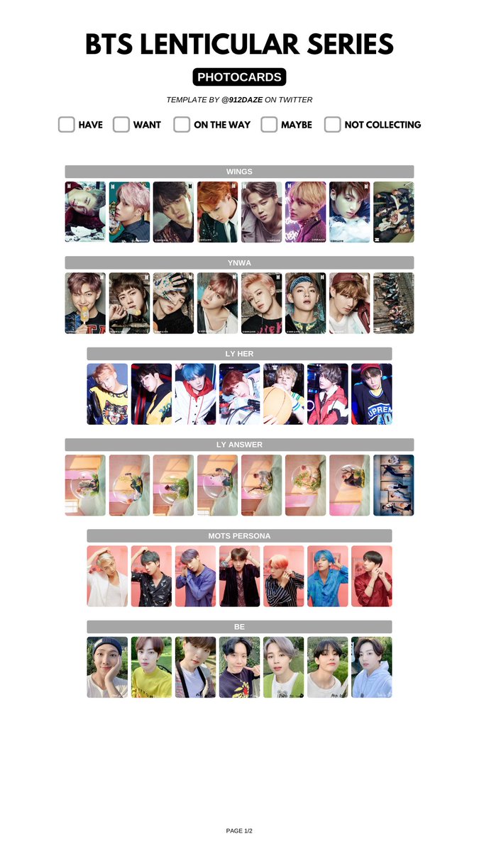 BTS アルバム コレクション まとめ BTS MERCHANDISE MD PC PHOTOCARDS WISHLIST WL TEMPLATES