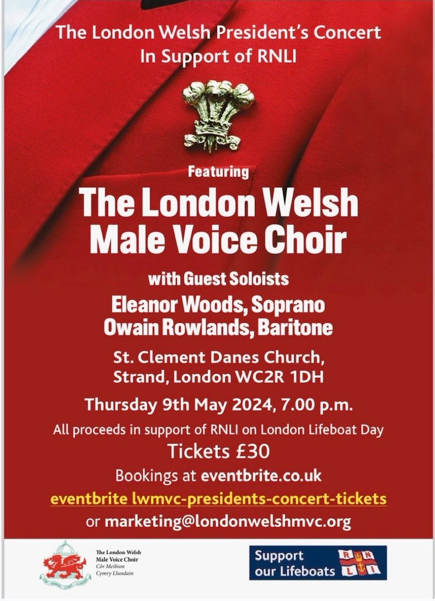 ⏰️EVENT NEWS Join our friends in the @LWMVC London Welsh Male Voice Choir on London LIFEBOAT day! A brilliant event in support of the essential work of the @RNLI Our very own Russell Harris is thrown in for good measure as compere! We will see you there 👇 #lwfamily