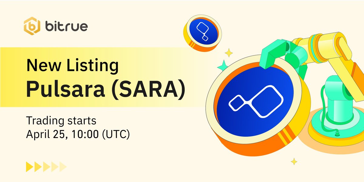 🚀 $SARA has passed the #BTRvote and is coming to #Bitrue spot trading. @pulsara_io  

🔹 Deposit: Opened 
🔹 SARA/USDT trading: April 25, 10:00 UTC  

👉 Trade bitrue.com/trade/sara_usdt  

Details: support.bitrue.com/hc/en-001/arti…