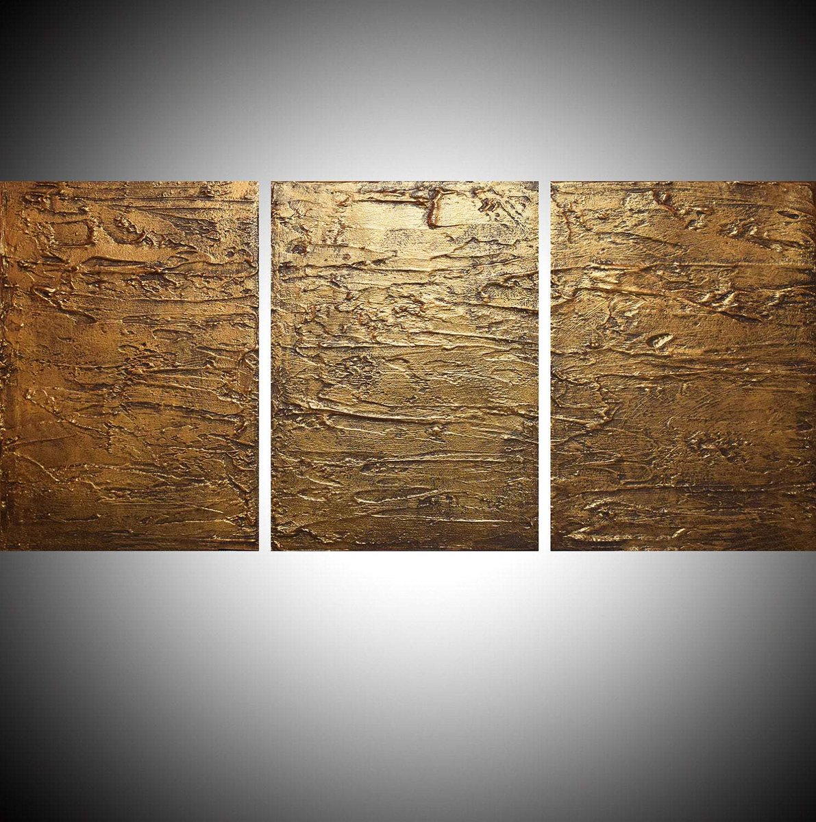 oversized metal wall art canvas triptych  ' Gold Triptych ' beautiful and elegant tuppu.net/fc06fa59 #painting #original #BrownPainting