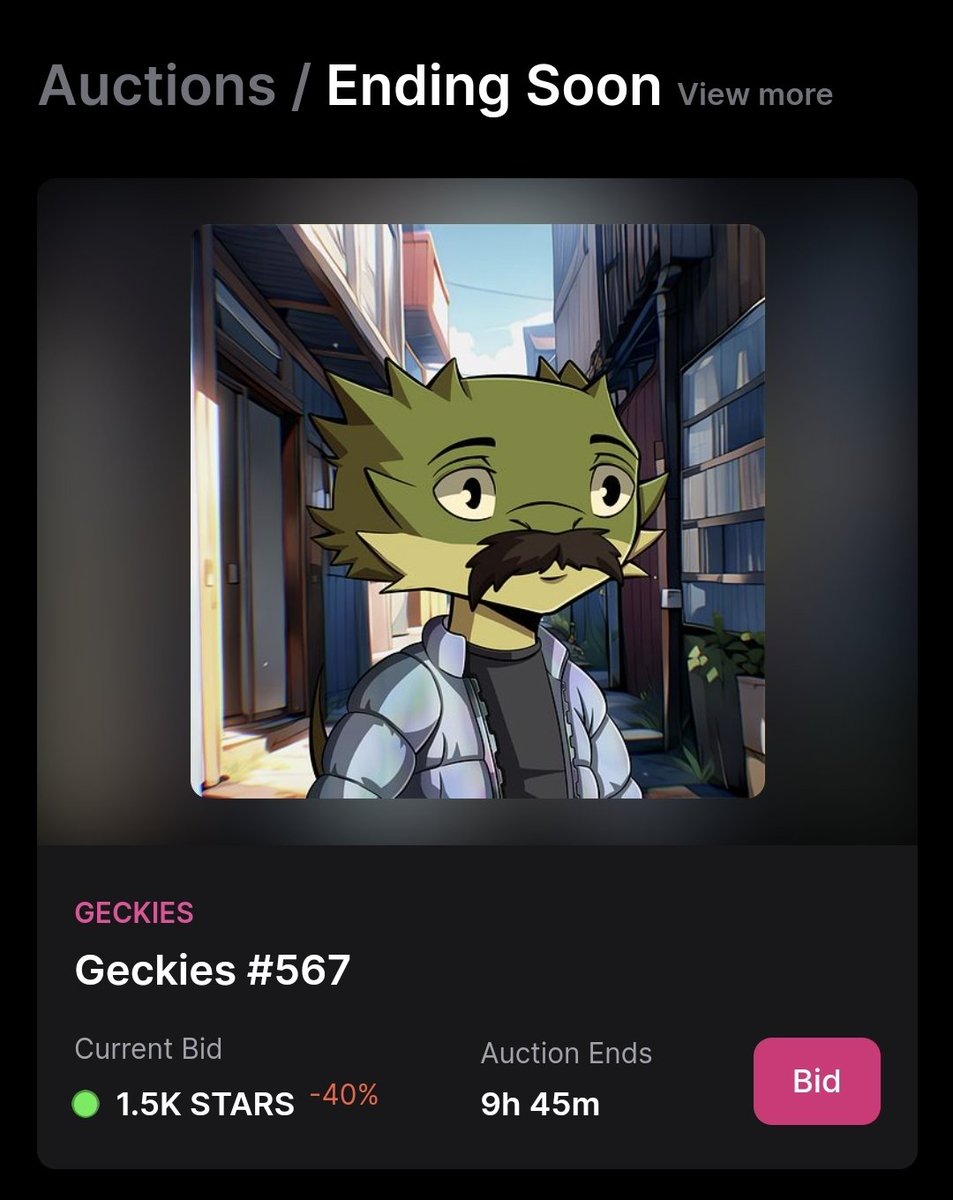 anartsyBlue's tweet photo. I thought items on live auctions are shown in @StargazeZone marketplace but they're not. So this is a @nftgeckies standing wayyyy below the current offers. I could have updated the reserved price yesterday but nope, let's see how people bid on this one ☺️ https://t.co/vvyeNq93Xf https://t.co/OPTqnzvQiM