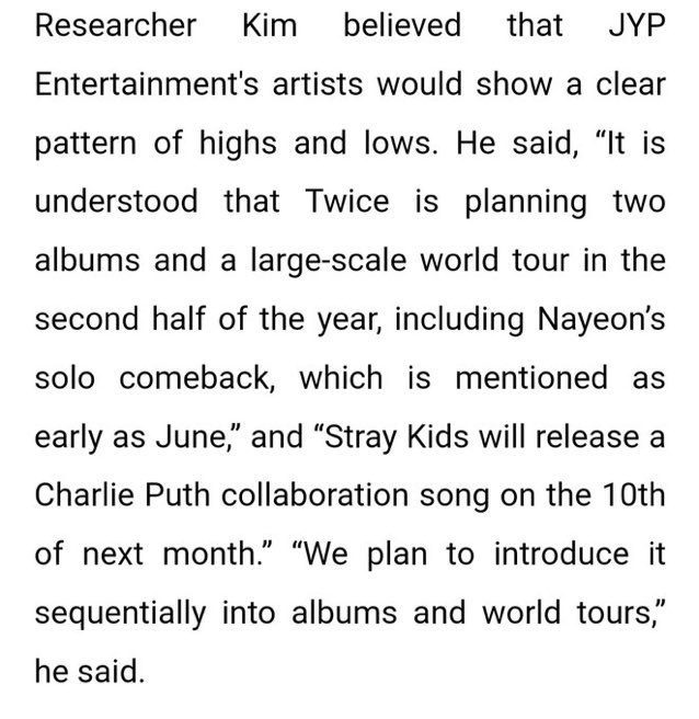MediaNews Kore’nin haberine göre TWICE, 2024’ün 2. yarısında en erken Haziran’da olmak üzere NAYEON’un solo comeback albümü ile birlikte 2 albüm ve geniş çaplı bir dünya turu planlıyor!
