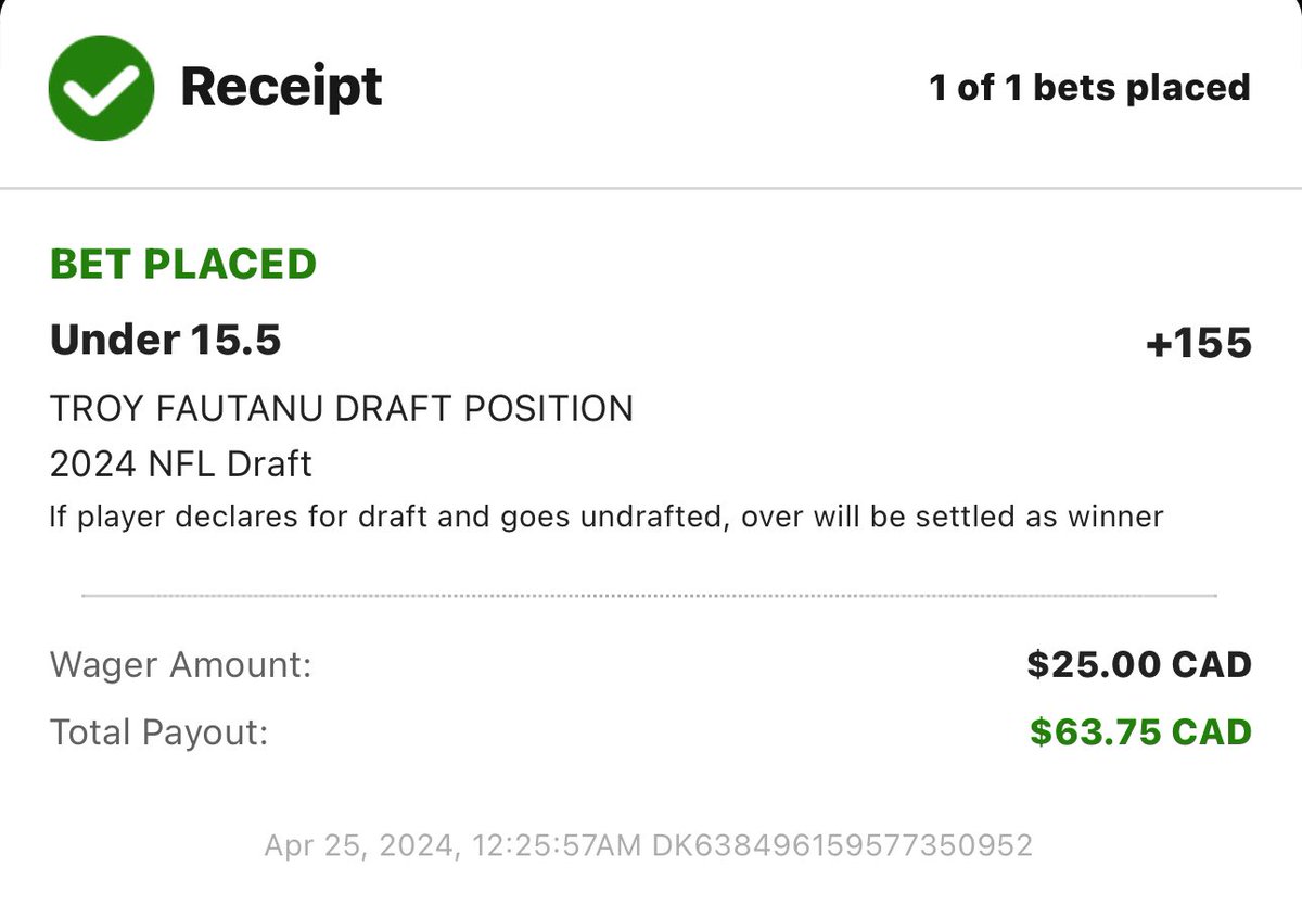 BettingShell's tweet image. NFL Draft Prop 💥 

Fautanu is not getting passed the Saints at 14. +155 thank you DraftKing 

#NFLDraft2024 #NFL #Saints