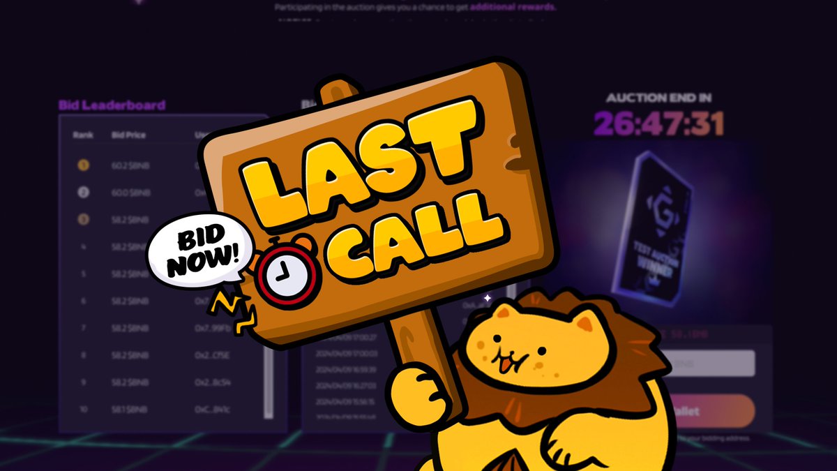 LAST CALL: Test Auction #2 Ends in 1 Day!⌛
🏆Prize: 10 Test Auction Winner's Badges
📅End: ~2024.04.26 05:00AM UTC

👉🏻 auction.gomble.io