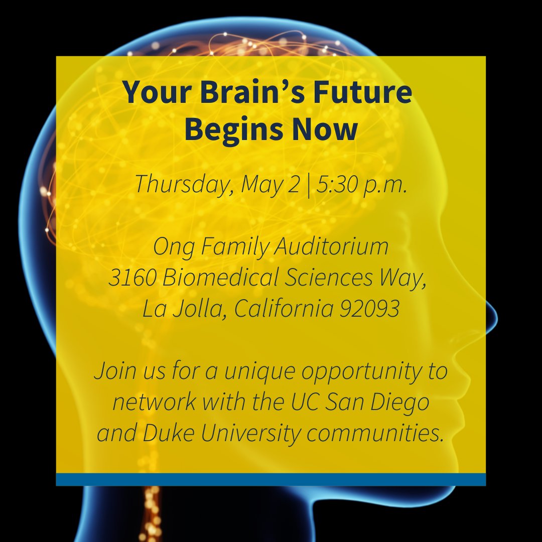 Join @UCSDalumni and @DukeAlumni as our professor of psychiatry and @UCSDCompassion's Center for Empathy and Compassion Training in Medical Education director, Lisa Eyler, Ph.D, shares her expertise in brain aging! 🧠 ➡️ Learn more and RSVP: rsvp.duke.edu/KBy4v2