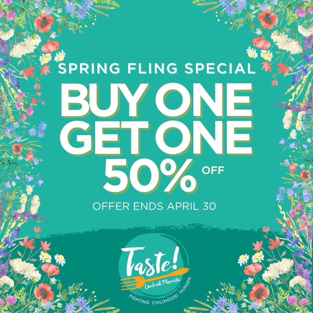 Spring's in full bloom! In celebration of our new venue and date we're offering this exclusive Buy One, Get One 50% Off ticket special to Central Florida's premier food &amp; beverage event of the year. Don't miss this limited time deal ending Tuesday, April 30th