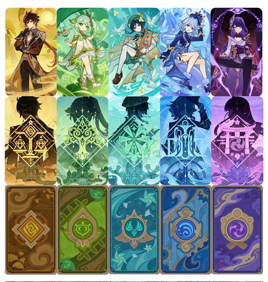 ✨ARCHONS✨
 ~🧡💚🩵💙💜~

#GenshinImpact #Venti #Zhongli #Raiden_Shogun_Ei #Nahida #Furina