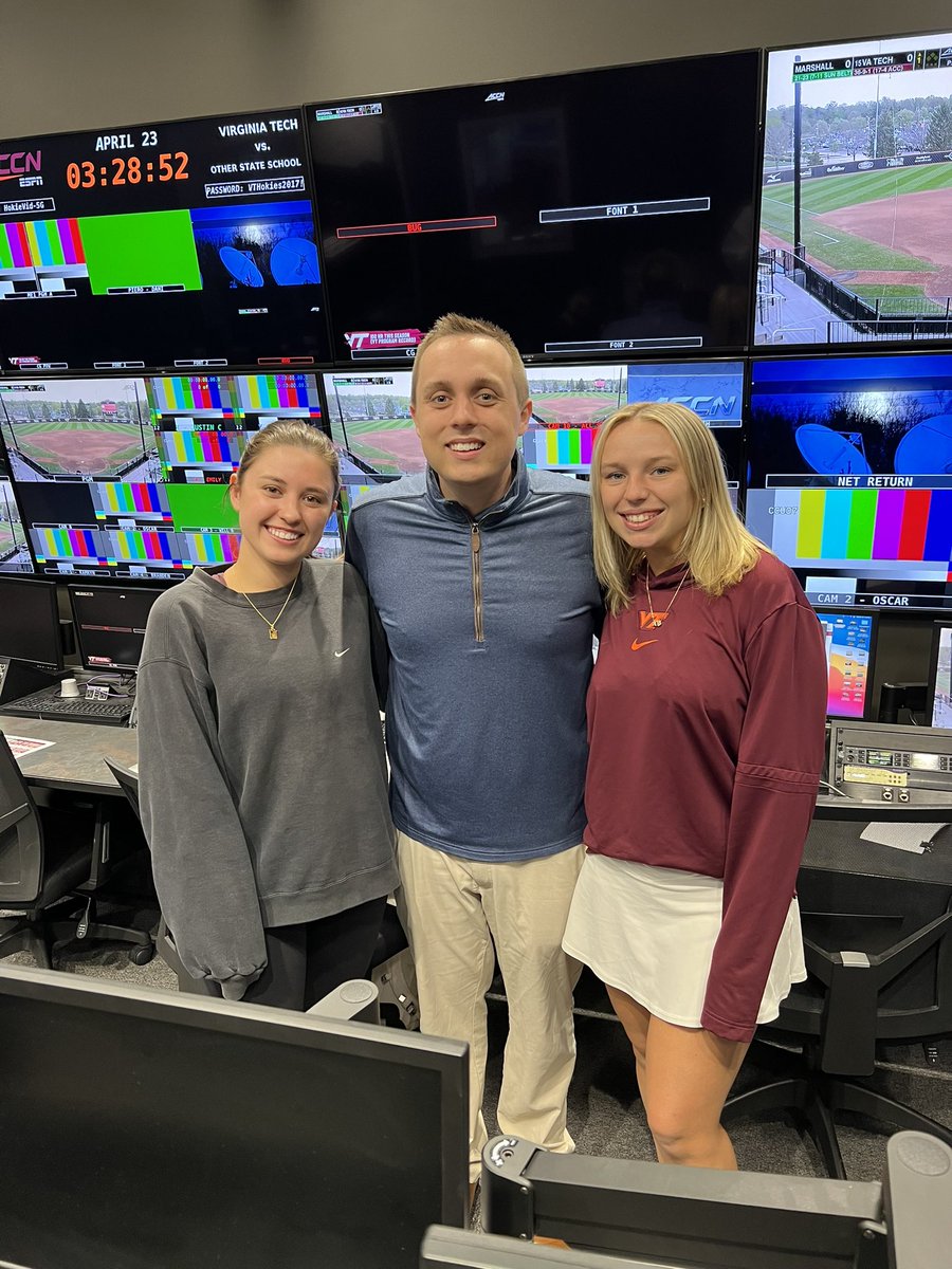 Full circle moment today on our @ACCNetwork broadcast. The three of us are all Patrick Henry High School (Ashland, @PatriotsPhhs) grads, and all went to school together. We’re also good friends!

Producer — @katelynnbrownnn 
Director — @oliviakhudak 

PHamily in Blacksburg ❤️💙