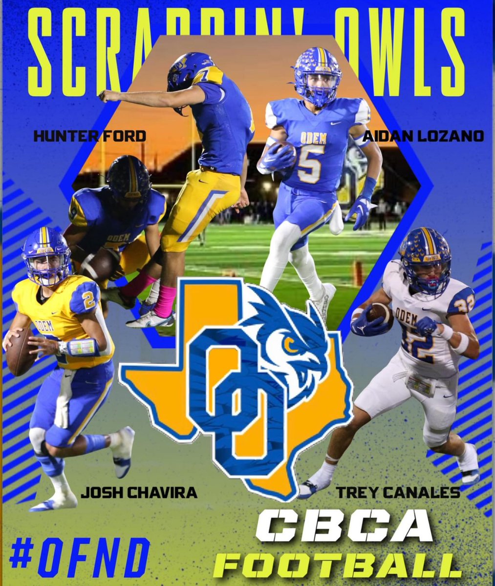 Congratulations to our seniors who were selected to the Coastal Bend Coaches Association all-star football game! It will be played May 18 at Buc Stadium starting at 7pm. @OdemAthletics @OdemOwlFootball @odemhs