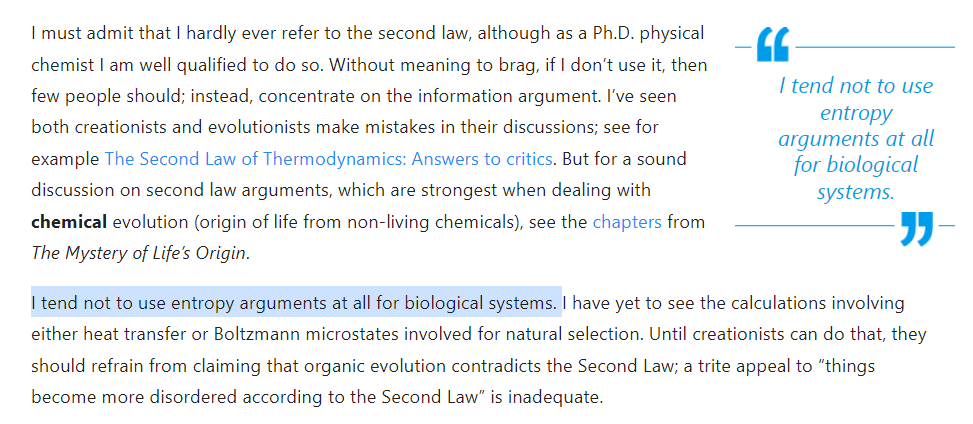 Thermodynamic entropy isn't a good argument against evolution. YEC chemist Jonathan Sarfati: creation.com/thermodynamics…