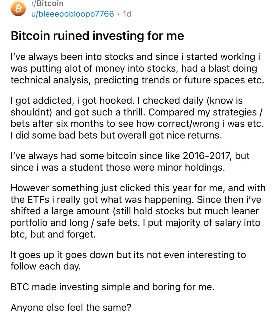 “#BTC ruined investing for me” -> Yes, Bitcoin fixes time preference: