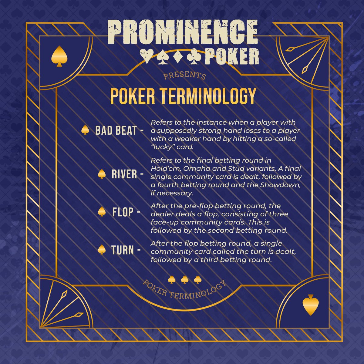 Have any friends you're trying to get into poker? Or maybe some of your friends could use all the help they can get? Either way, we're here to help you out. Here are some poker terms you might hear around the city of Prominence! ☝️🤓