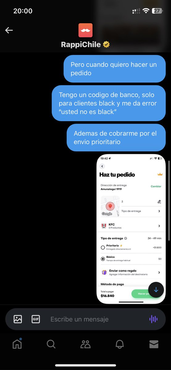 maxiandres2002's tweet photo. Perdí la posibilidad de realizar mi pedido, no hacen validos sus beneficios, y solo responde un bot. Pensé volver a utilizar rappi después de mucho tiempo pero no hay una mínima buena atención, ofrecen algo que como siempre no funciona. https://t.co/OgZvEaWV0g