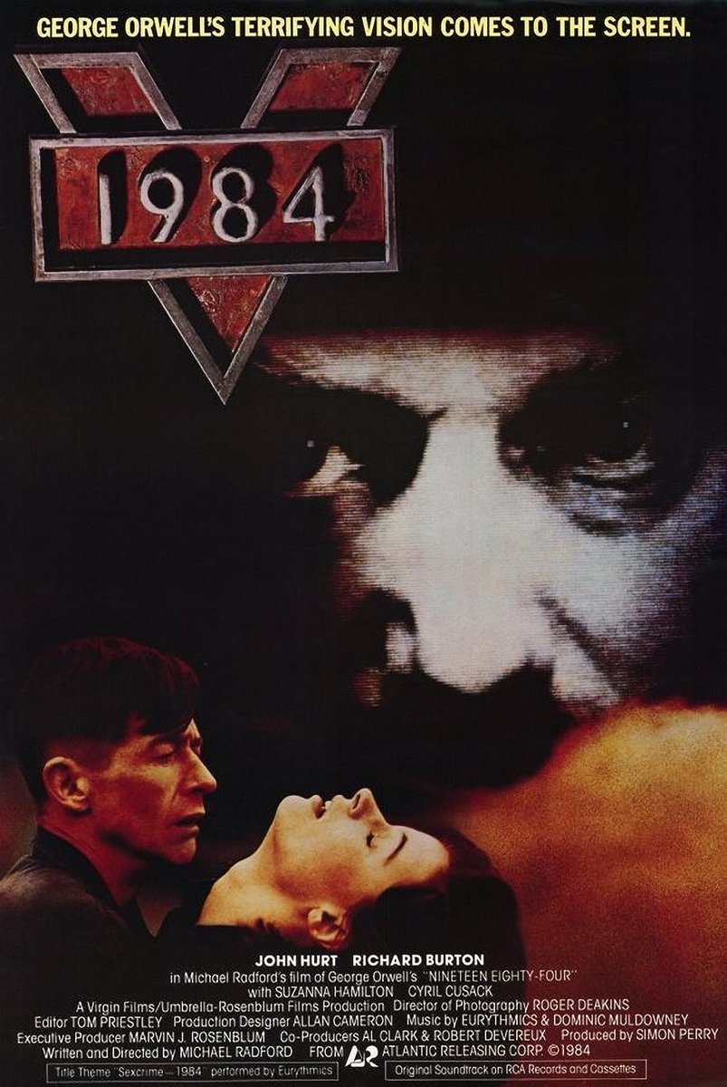 When this was first on telly I set my VHS recorder to tape it.  The thing never did.  Not so sure I have actually seen the full film since.  LOL! 
#NineteenEightyFour #1984Movie