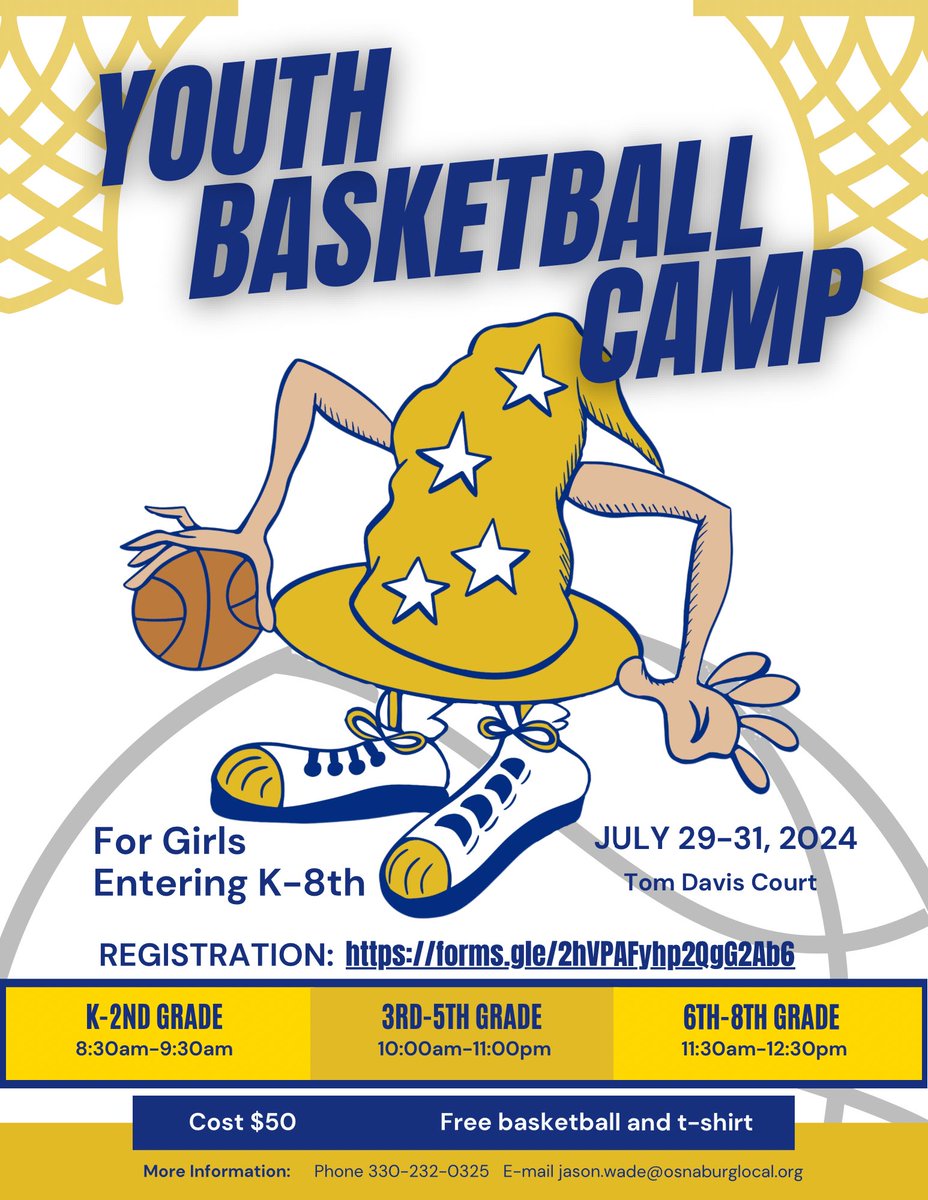 Wizards Youth Basketball Summer Camp!
July 29-31
See the attached flyer, and register using the link!  Payment can be made by bringing cash or check to East Canton High School.
Contact me with any questions!

forms.gle/EhWjsqssSnKAgs…