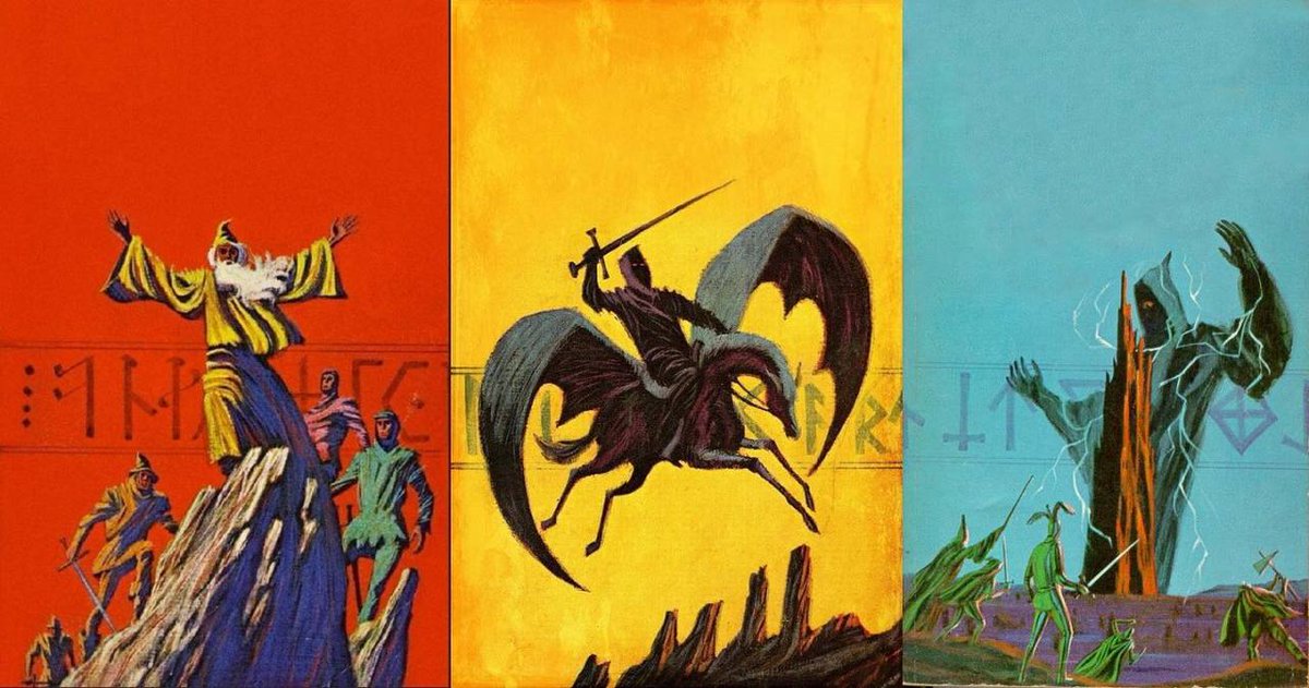 70sscifi's tweet image. Jack Gaughan’s cover art for the unauthorized 1965 paperback editions of ‘The Lord of the Rings’
