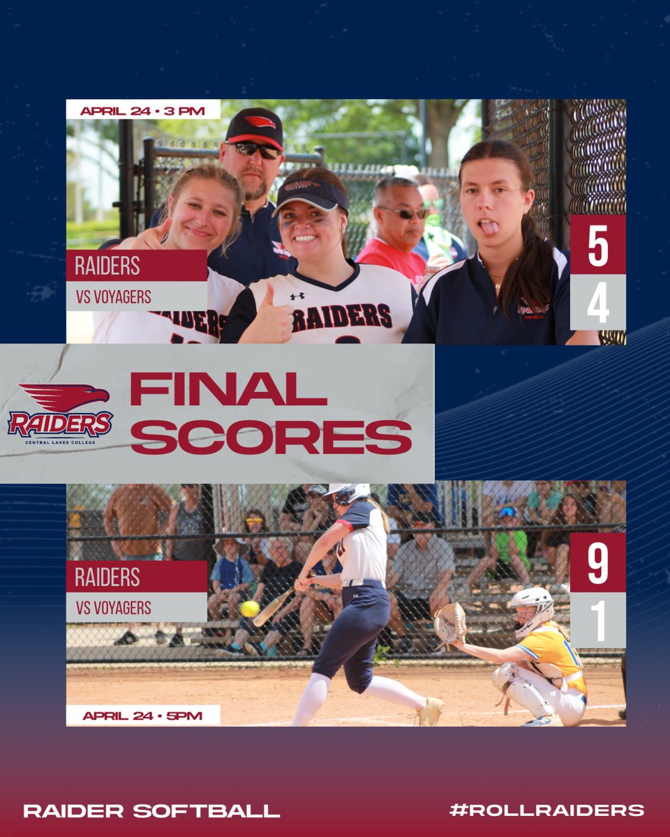 Raider Softball moves to 22-12 with two more wins over MNC Rainy River! 🥎🔥

They now hold on to the #1 spot in the North Division and earn the right to host the Regional Tournament in May. CLC hits the road tomorrow to Ely for another matchup against the Ironhawks at 4:30pm! ❤️