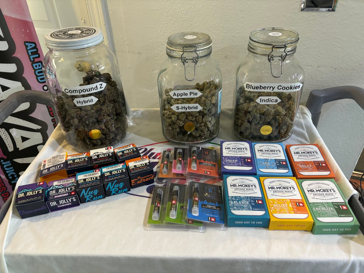 4/25 Thurday Specials
Flower
Apple Pie, Compound Z, Blueberry   Cookies @ Green
Bulk
Half oz Rainbow Runtz $72
Full oz Dawgy Treats $48
Full oz Dawgy Treats $150
Extracts
Winberry Carts
DR Jollys Dabs
Edibles
Mr.Moxey Mints