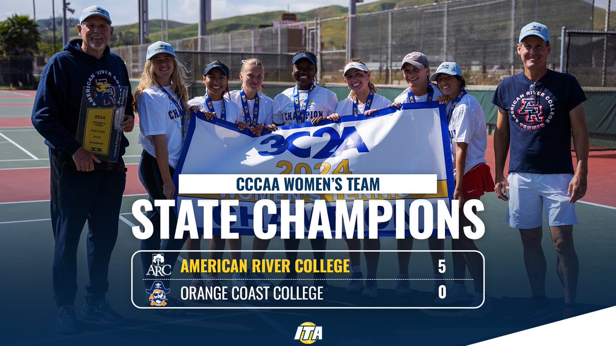 Crown ‘em 🗣️ American River College takes home the CCCAA Women’s Team State Championship with a 5-0 win over Orange Coast College #WeAreCollegeTennis x @ARC_BEAVERS