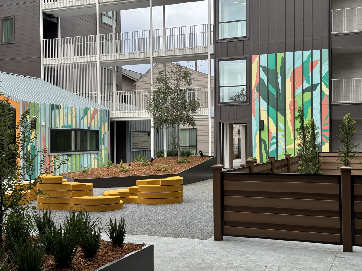 ThisisArgus's tweet photo. "Meridian" ribbon cutting! Affordable housing by Related Companies in Sunnyvale. We are proud  to have named, branded, created wayfinding &amp; commissioned murals from local artists. Providing a home &amp; hope for all. #affordablehousing #placebranding, #wayfinding https://t.co/BkSOdzub5n