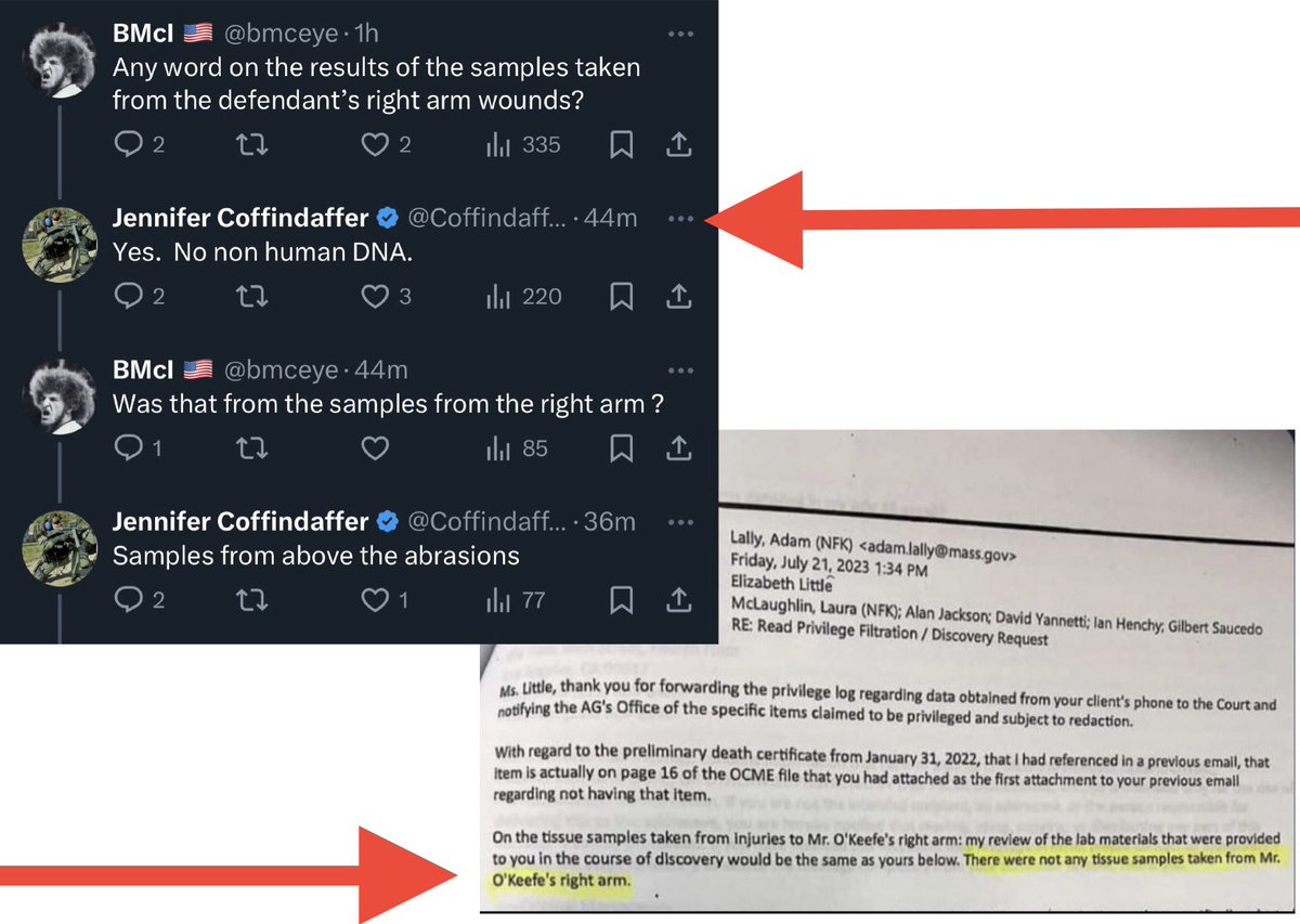 Beware of the propaganda! 

Why is Jennifer @CoffindafferFBI now claiming samples were taken from the wounds on #JohnOKeefe’s right arm when #Norfolk County DA Adam Lally already confirmed that “There were not any tissue samples taken from Mr. O’Keefe’s right arm”?

#KarenRead