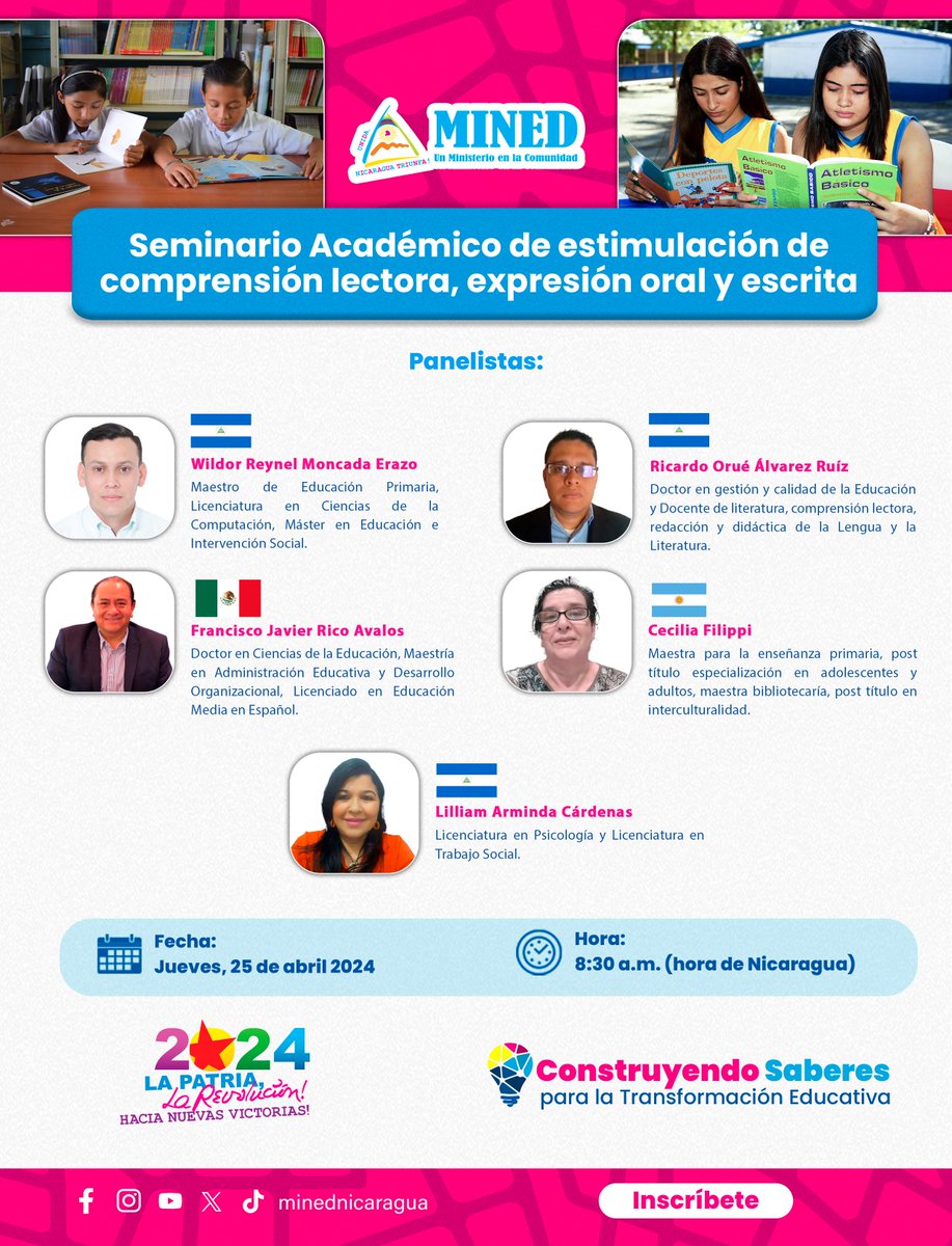 Seminario Académico de estimulación de comprensión lectora, expresión oral y escrita. 📅 Jueves, 25 de abril 2024. 🕤 8:30 a.m. 🌐 Enlace: bit.ly/3w74BcO